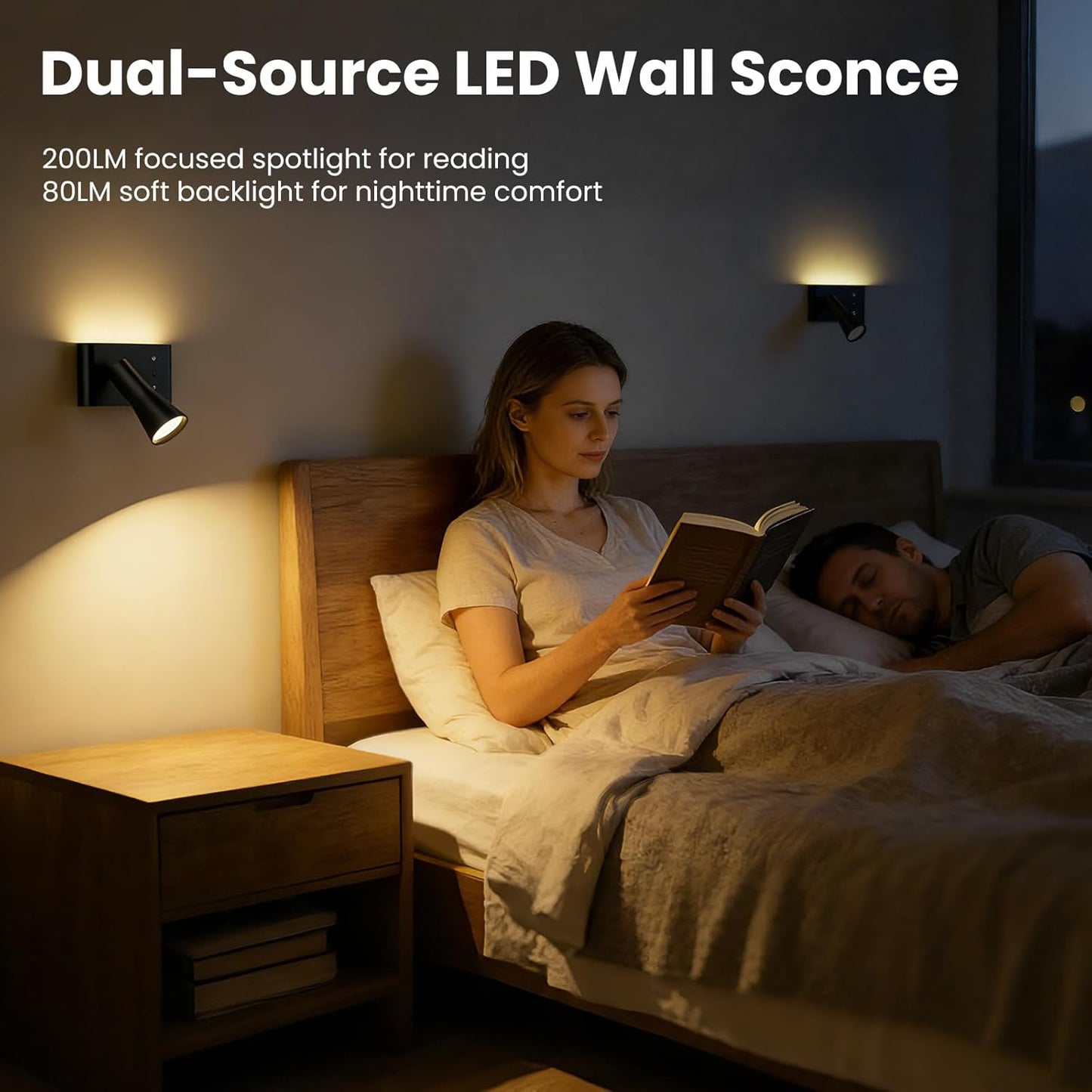 Battery Operated Wall Sconces Rotatable, Wireless Rechargeable Wall Sconce, Dimmable & 3 Colors Wall Mounted Reading Light, Black Wall Lamps Remote Control for Bedroom Living Room (1 Pack) [Energy Class G]
