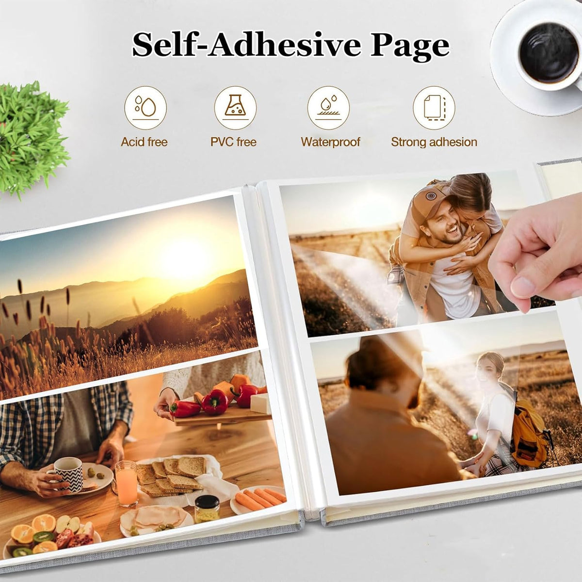 Large Photo Album Self Adhesive for 3x5 4x6 5x7 8x10 Pictures Linen Scrapbook Album DIY 40 Blank Pages with A Metallic Pen