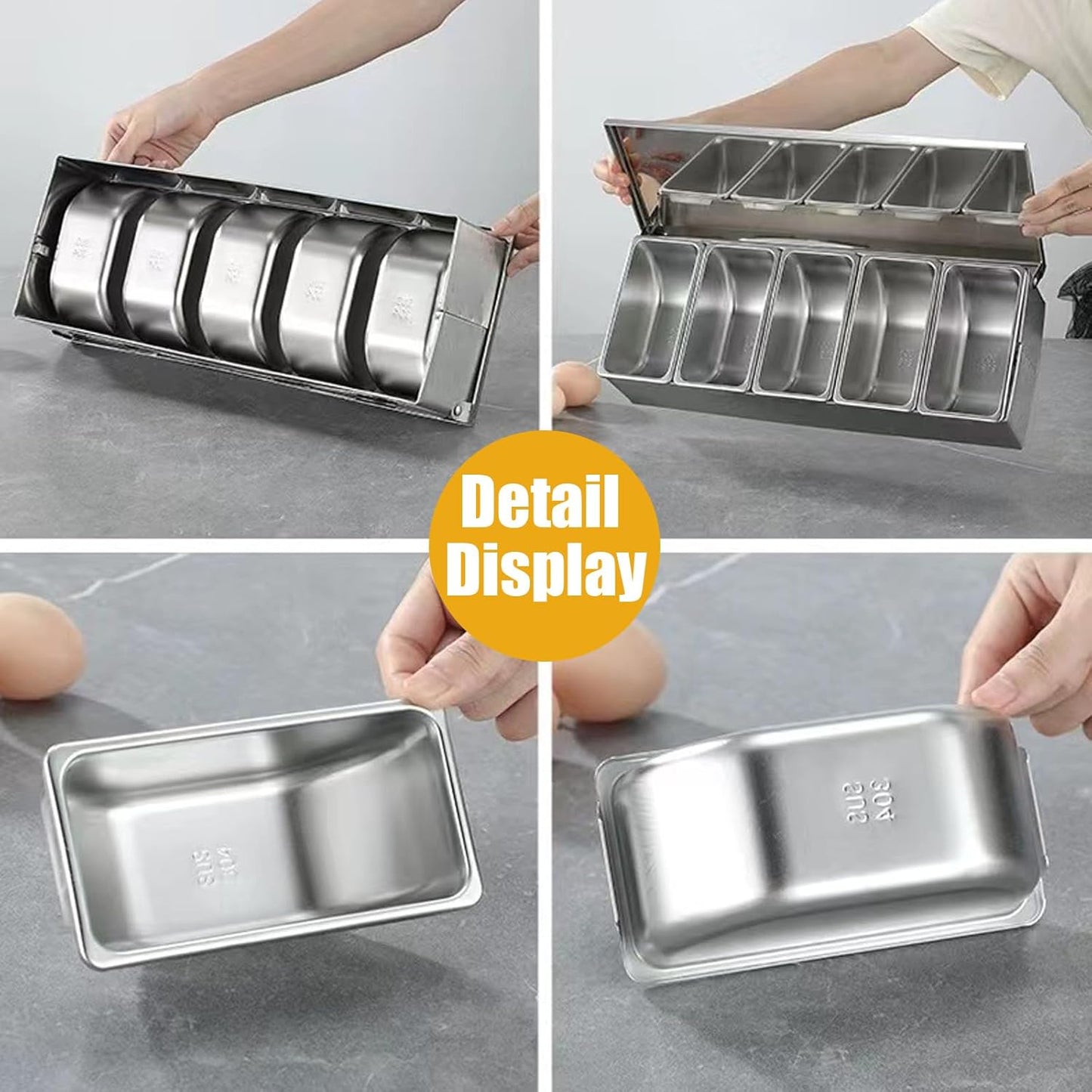 4 Compartment Stainless Steal Topping Station with Lids (30 * 14 * 8cm)