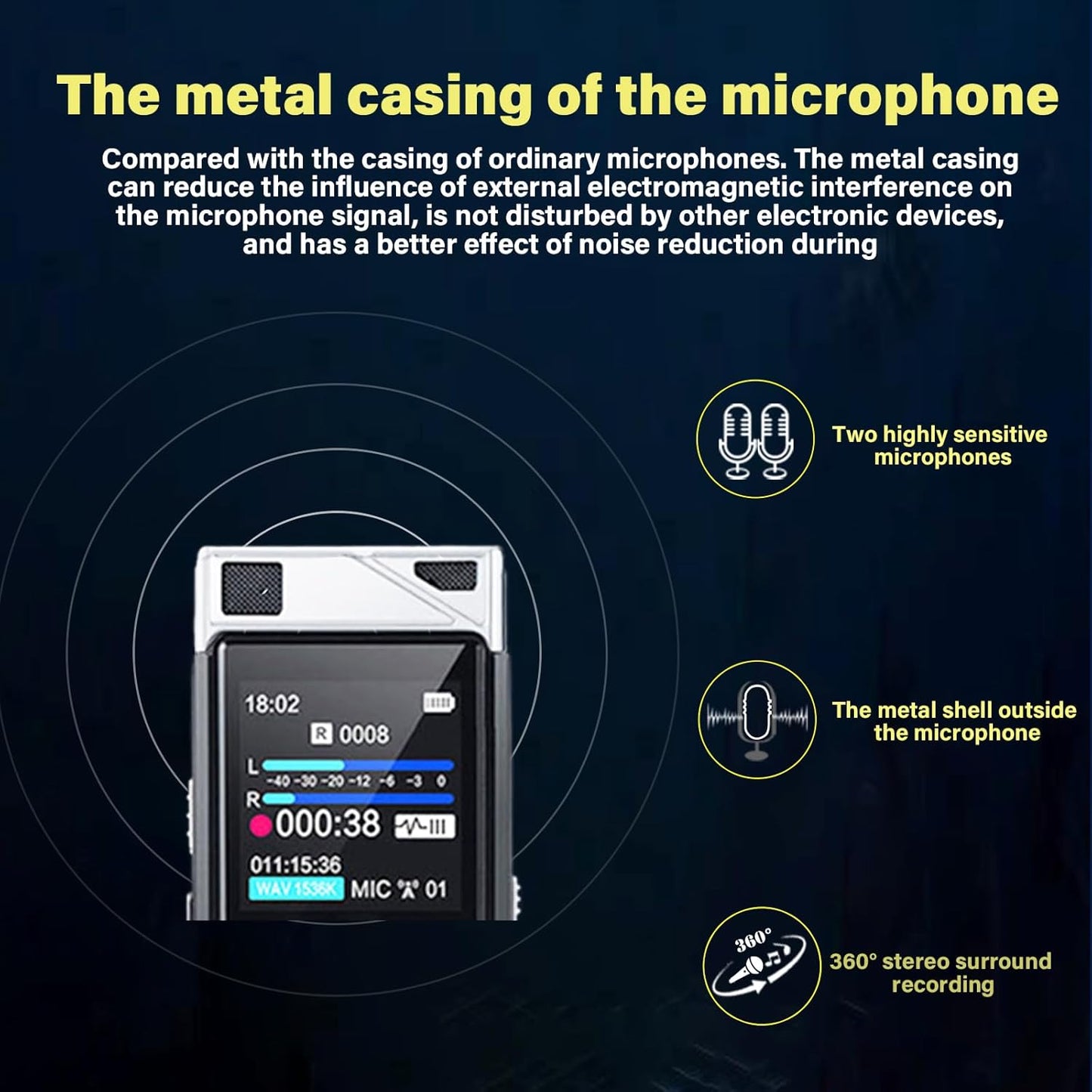 136G Dual-core AI Noise Reduction Digital Voice Activated Recorder