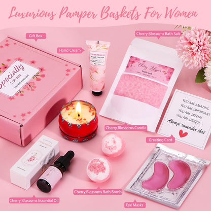 Birthday Gifts For Women, Cherry Blossom Pamper Gift For Her, Ideas Present For Mum, Best Friend, Sister, Relaxation Spa Ladies Gifts Self Care Package For Her, Christmas Xmas Friendship Pamper Hamper