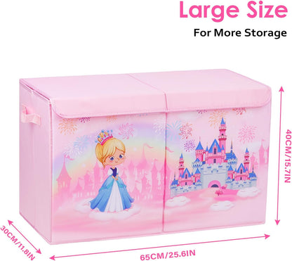 Princess Castle Kids Large Toy Storage Box with Lid, Foldable (65×30×40cm)