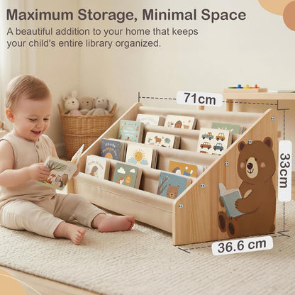 Kids Bookshelf, 4-Tier Solid Wood Toddler Bookcase for Nursery