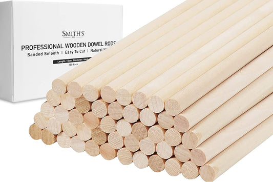 Wooden Dowel Rods by Smith’s® (100 Pack / 15cm x 4mm) | Unfinished, Natural, Organic Wood Sticks