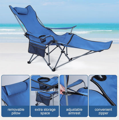 Neloheac heavy duty reclining camping chair with removable pillow and adjustable armrest