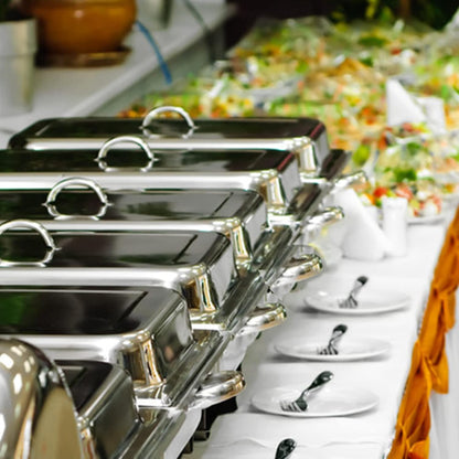 8 Qt Chafing Dish Stainless Steel Silver Rectangular Catering Food Warmer with Trays Pan Lid Folding Frame Stand for Banquet Dining Kitchen Party