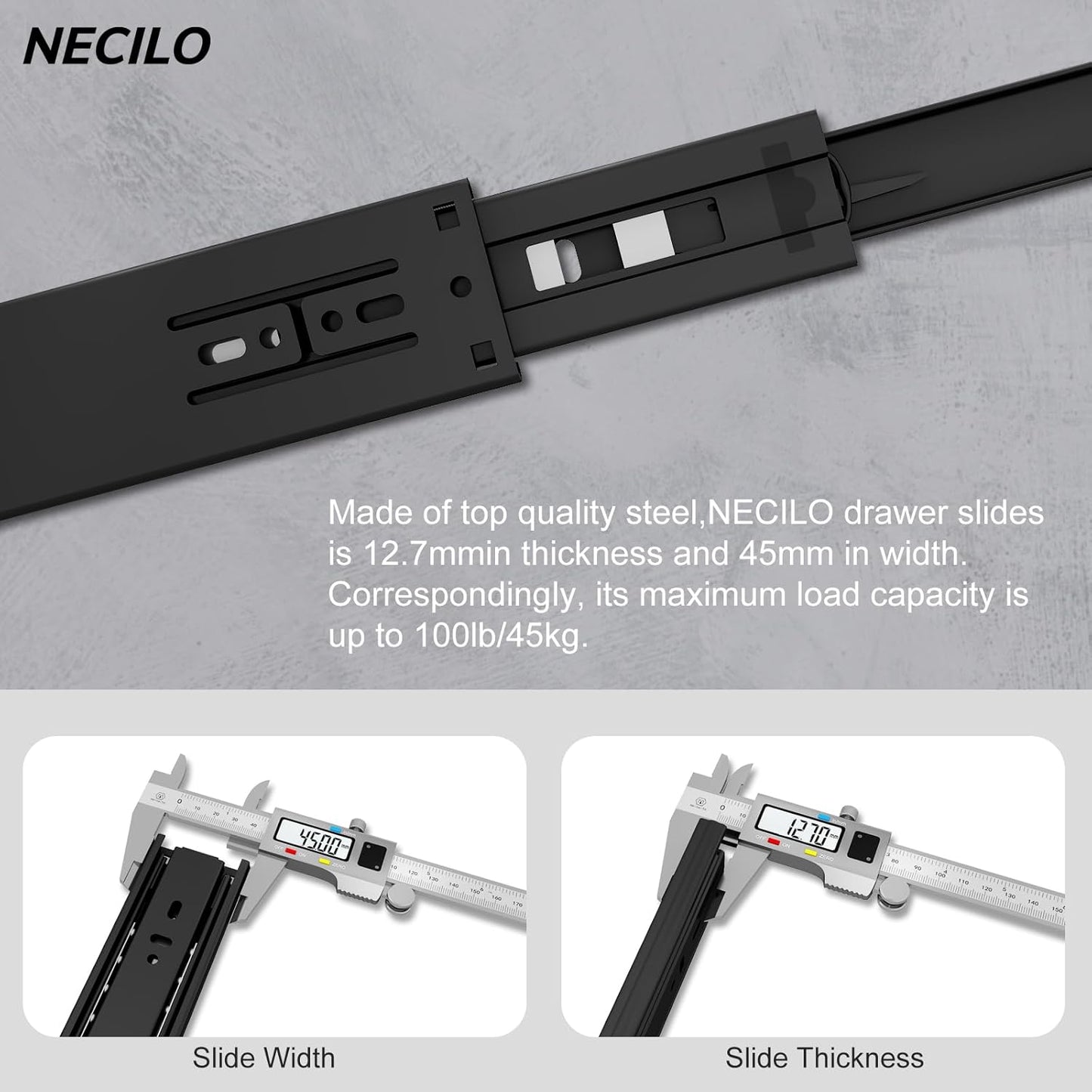 Soft Close Black 300mm Residential Drawer Runner, 45kg Load Capacity (2 Pack)