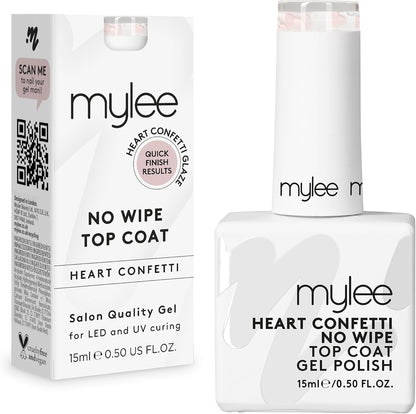 Mylee Gel Nail Polish Top Coat - Heart Confetti No-Wipe Top Coat 15ml