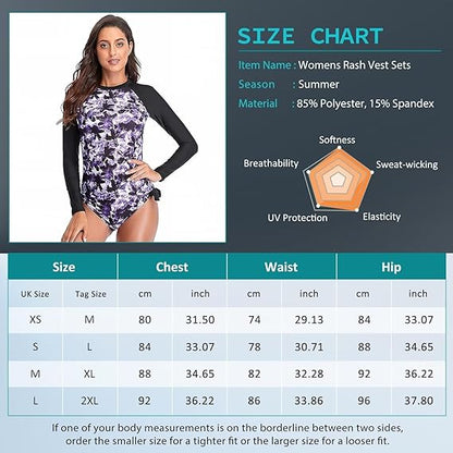 2 Piece Set Swimsuits Rash Guard with Build in Bra for Surfing, Breathable Quick Dry (XL)