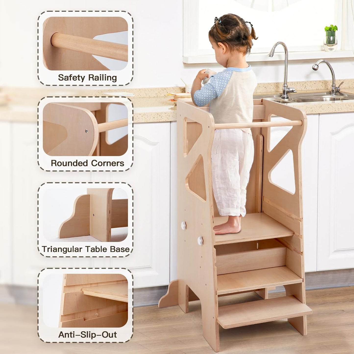 JOLIE VALLÉE Wooden Kitchen Step Stool for Toddlers