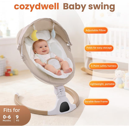 Electric Baby Swing Chair from Birth, 0–6 Months, max 9kg，Portable Newborn Baby Bouncer with Bluetooth, Rocking Rocker Chair 5 Swing Speed