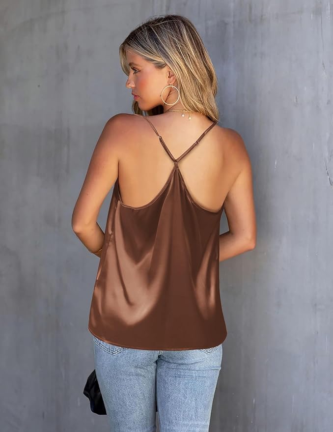 2 Pieces Womens Camisoles Tops Satin Vests Top Adjustable Spaghetti Straps Mesh Tank Tops XL