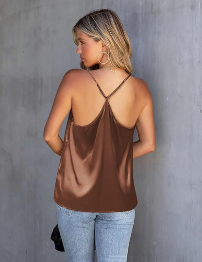 2 Pieces Womens Camisoles Tops Satin Vests Top Adjustable Spaghetti Straps Mesh Tank Tops XL