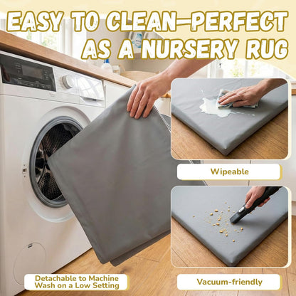 Dual-Sided Play Mat for Kids, Waterproof Faux Leather One Side, Ultra-Soft Synthetic Velvet the Other, 3cm Memory Foam Detachable Playpen Mat, 150×150cm Crawling Nursery Carpet for Floor, Grey Visit the jxgzyy Store