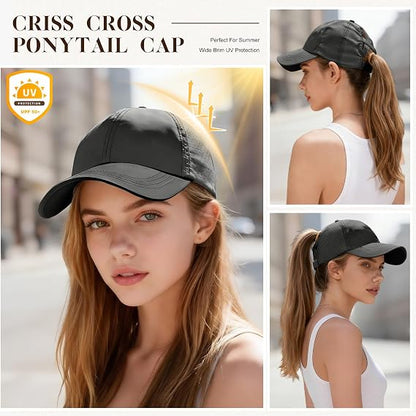 heekpek Baseball Cap for Women Ponytail Cap Ladies Sun Cap Summer Womens Caps Lightweight Quick Dry Outdoor Sports Criss Cross Mesh Breathable Hat