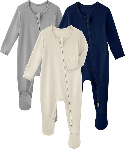 Yoofoss 3 Pack Viscose from Bamboo Newborn Baby Footie Pyjamas Long Sleeve Baby One Piece Outfit- Newborn
