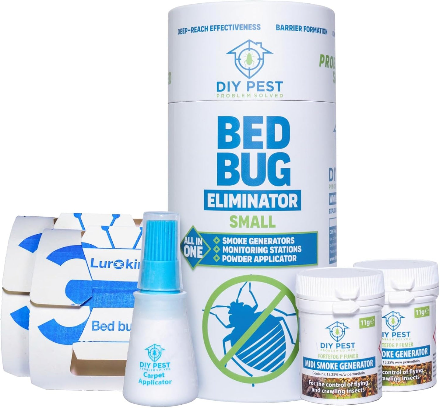 Bed Bug Treatment Kit - 2 Foggers, 2 Monitoring Stations, PPE, Carpet Applicator, Safe for Children & Pets, Fast-Acting, Easy to Use