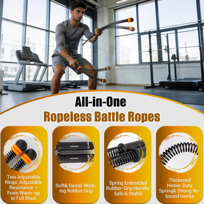 Weighted Ropeless Battle Ropes with Adjustable Resistance, Cordless Heavy Rope Simulator for Small Flats & Home Gym, Silent Indoor Workout Equipment for HIIT & Full Body Strength (Classic Black)