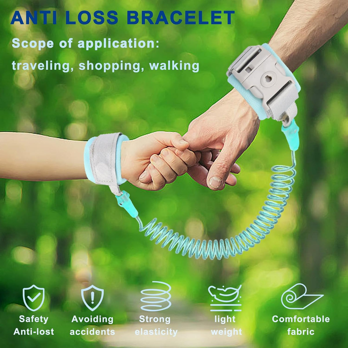 10 Pcs Anti Lost Safety Wrist Link Belt Set, 2.5M Anti-Lost Wrist Strap with Key Lock and Whistle, Safety ID Wristbands for Children, Anti Escape Car Seat Saf BLUE