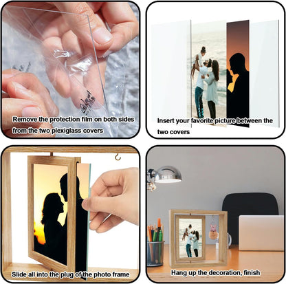 DUTWROY Wooden Rotating Picture Frame 5x7 Inch, Double-Sided Tabletop Display, Spinning Photo Frame Double-Sided Tabletop Display for Home Office Decor Gift