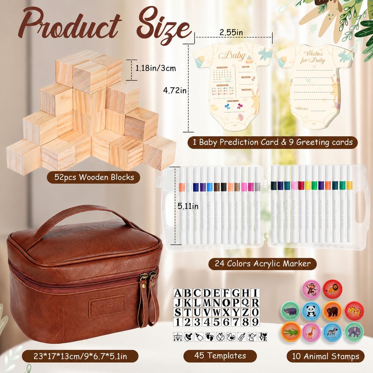 133 Pcs Baby Shower Games Sign Kit with 52Pcs Wooden Blocks | Creative Baby Shower Ideas for Guests, DIY Drawing for Gender Reveal Activity & Baby Shower Decorations