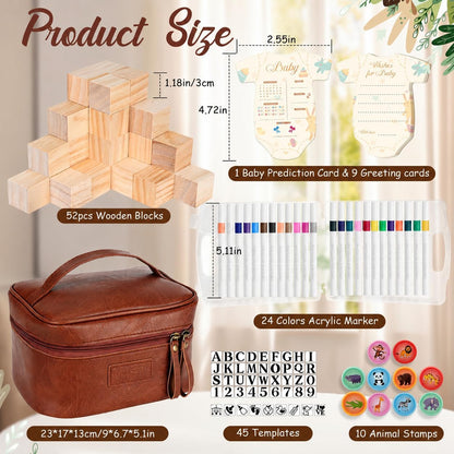 133 Pcs Baby Shower Games Sign Kit with 52Pcs Wooden Blocks | Creative Baby Shower Ideas for Guests, DIY Drawing for Gender Reveal Activity & Baby Shower Decorations