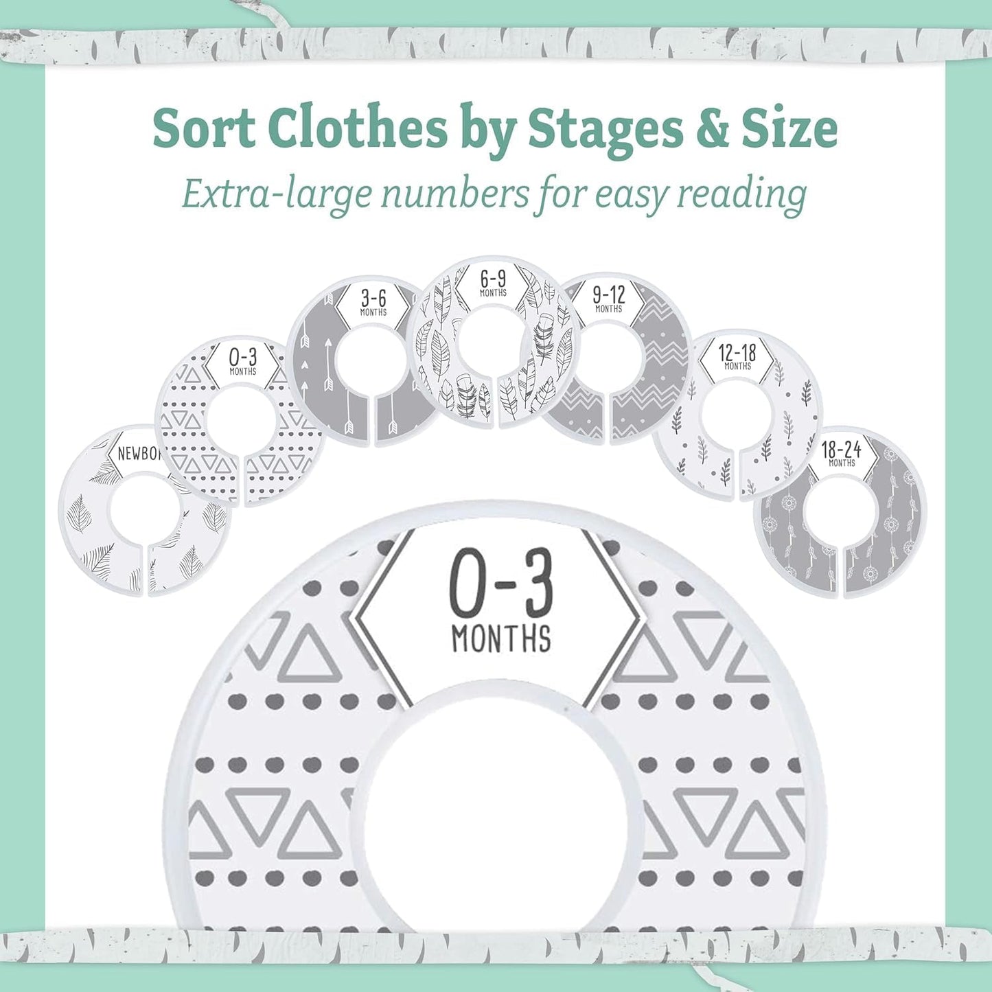 20PCS Unisex Baby Hangers and Wardrobe Dividers, Nursery Closet Organizer with 7X Size Dividers