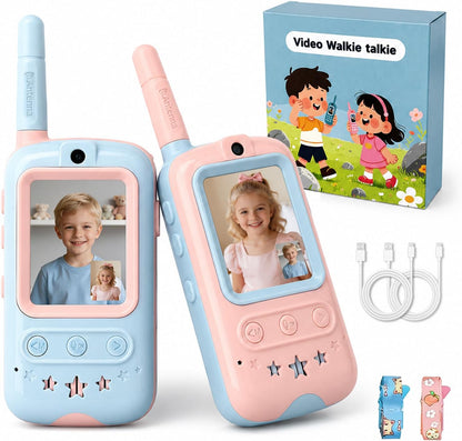 Video Walkie Talkies for Kids, 2 Pack Screen Walkie Talkie Toys with Voice Effects, Outdoor Camping Adventure Travel Gifts for Boys Girls Ages 3-12 (Blue & Pink)