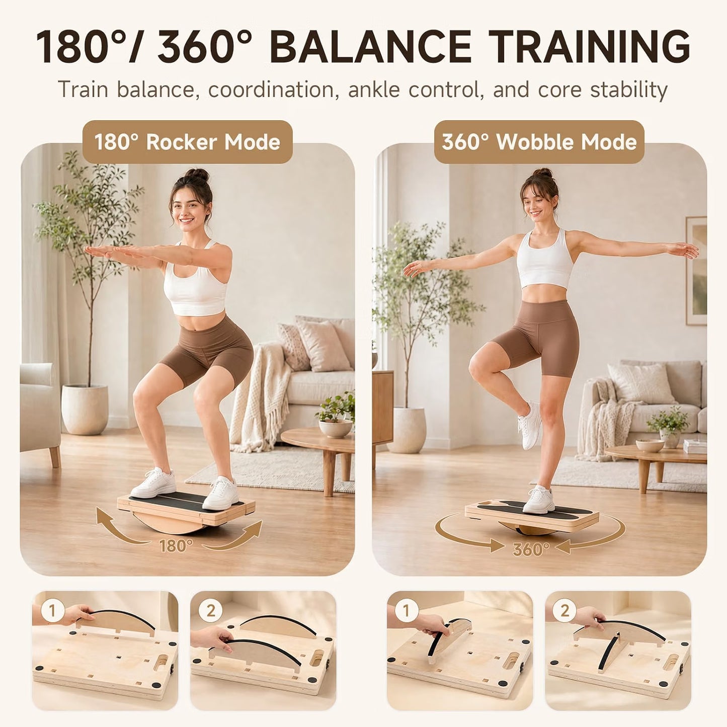 3-in-1 Slant Boards & 180°/360° Balance Board, 136kg Capacity
