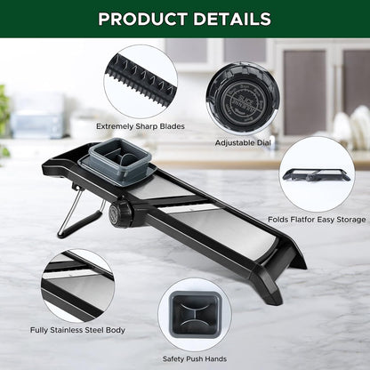 Adjustable Mandoline Vegetable Slicer by Harcas. for Slicing Cutting Food, Fruit, Vegetables, Onions and Potatoes. Mandolin Slicer Julienne Cutter (Black)