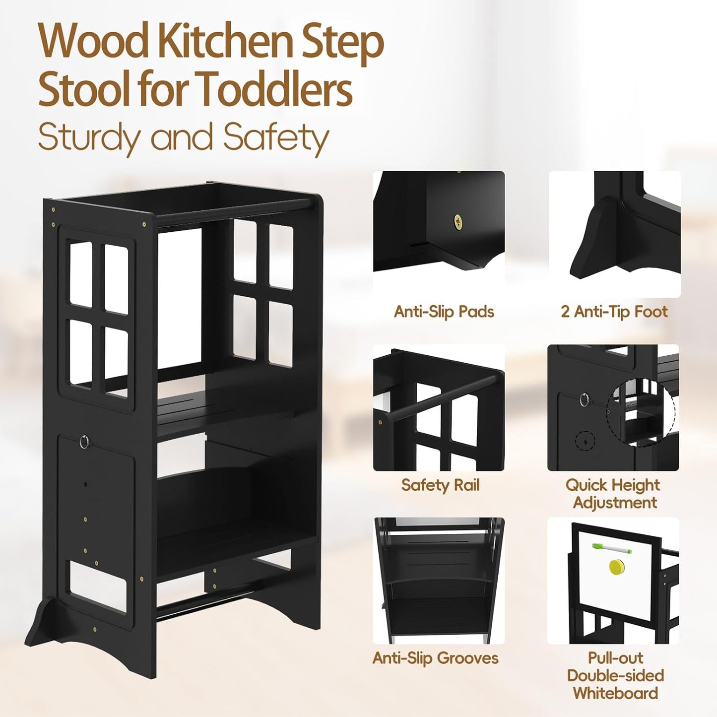 Kids Kitchen Stool Helper, Learning Standing Stool - Height Adjustable