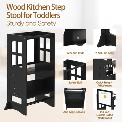 Kids Kitchen Stool Helper, Learning Standing Stool - Height Adjustable