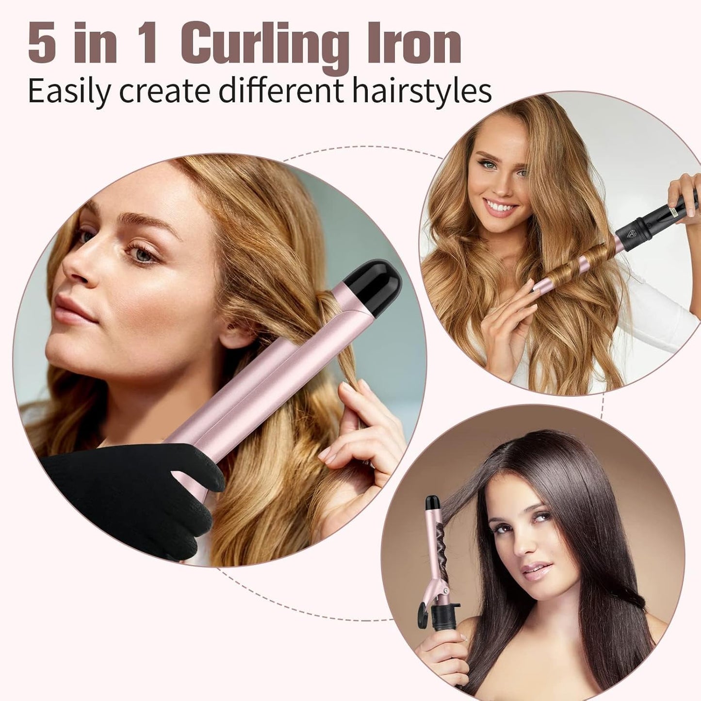 5 in 1 Hair Curler with LCD Display and 5 Interchangeable Ceramic Barrel