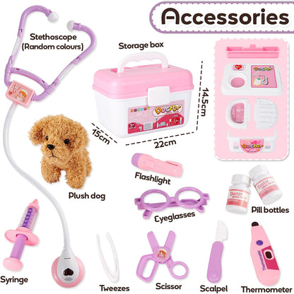 HYAKIDS Vet Set for Kids Toy Age 3, Doctors Set with Plush Dog | Pretend Role Play Medical Kit Toys, 3 4 5 Year Old Girls Boys Gifts