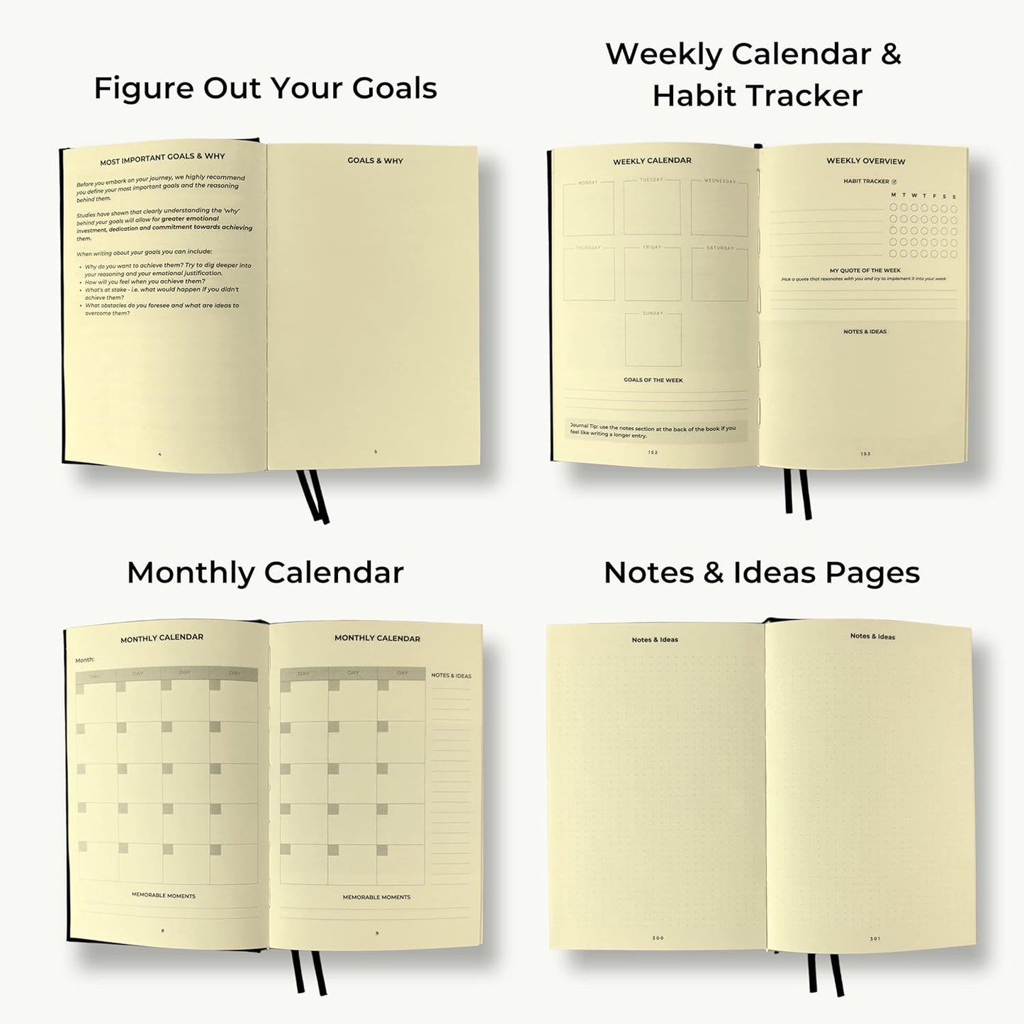 Goal-Focused Journal & Inspirational Quote Cards | The #1 Daily Planner to Achieve Your Goals | 6 Month Undated Diary for Productivity, Improvement, and Mindfulness (Black)