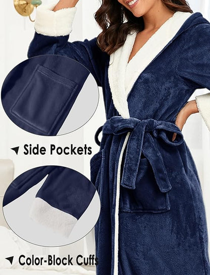 Women's Large Fleece Hooded Dressing Gown Robe
