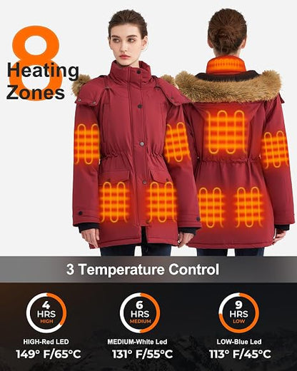 Heated Jacket Womens with 18400mAh 12V Battery Pack, Parka Medium Jacket Womens, Battery Heated Jacket Women for Outdoor Work