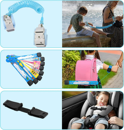 10 Pcs Anti Lost Safety Wrist Link Belt Set, 2.5M Anti-Lost Wrist Strap with Key Lock and Whistle, Safety ID Wristbands for Children, Anti Escape Car Seat Saf BLUE