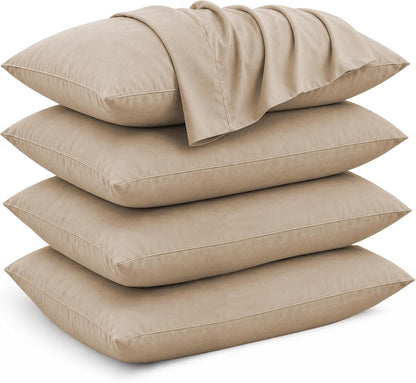 Pillow Cases 4 Pack 75 x 50 cm Brushed Microfibre (Beige)