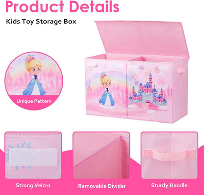 Princess Castle Kids Large Toy Storage Box with Lid, Foldable (65×30×40cm)