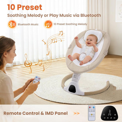 Electric Baby Swing Chair from Birth, 0–6 Months, max 9kg，Portable Newborn Baby Bouncer with Bluetooth, Rocking Rocker Chair 5 Swing Speed