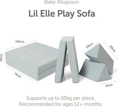 Baby Elegance Lil Elle Kids Sofa Bed Modular 4‑Piece Kids Play Couch, Machine‑Washable Covers | High‑Density Foam & Durable Corduroy Toddler Sofa | EU Safety Certified | Designed in Ireland- Blue