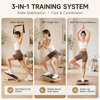 3-in-1 Slant Boards & 180°/360° Balance Board, 136kg Capacity