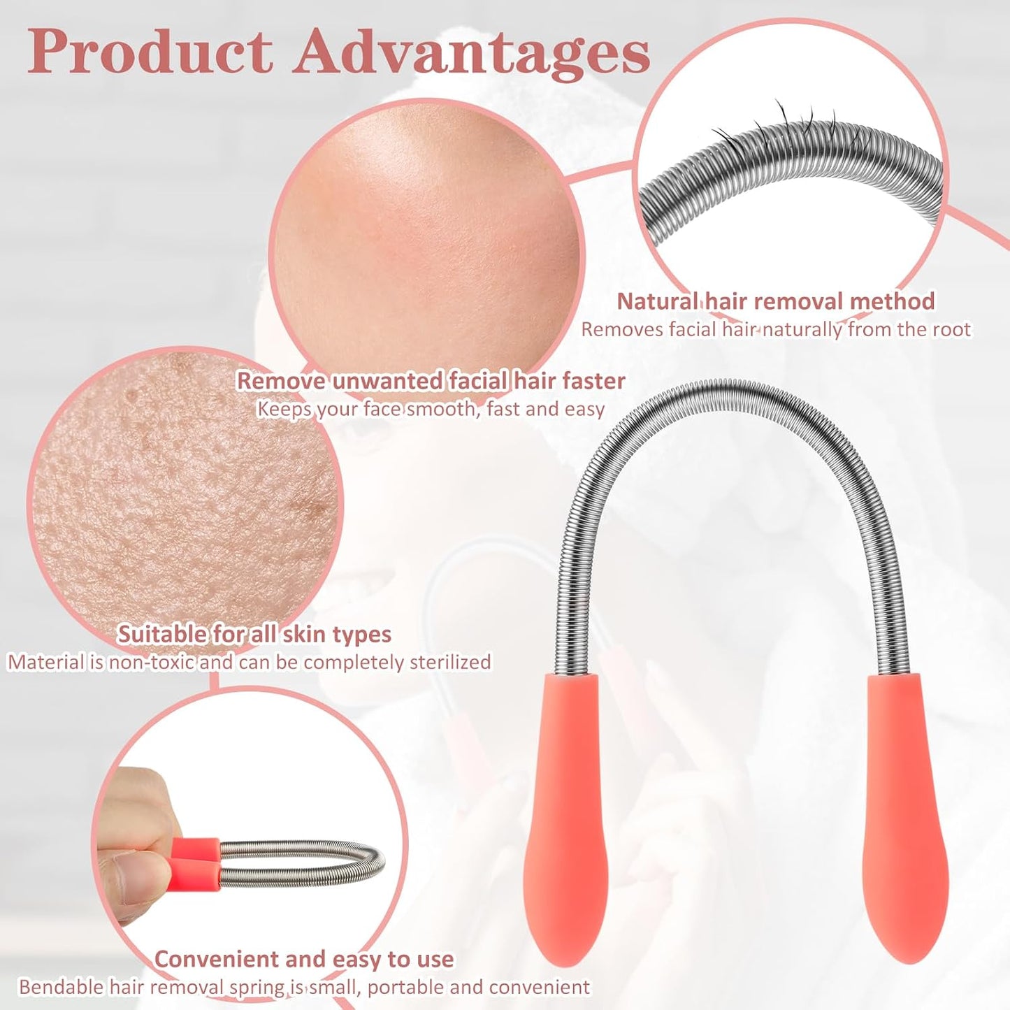9 Pcs Facial Hair Spring Remover Women, Face Epilator Coil Spring Threading Tool, Manual Face Hair Epilator for Women Upper Lip Chin Cheeks Mustache