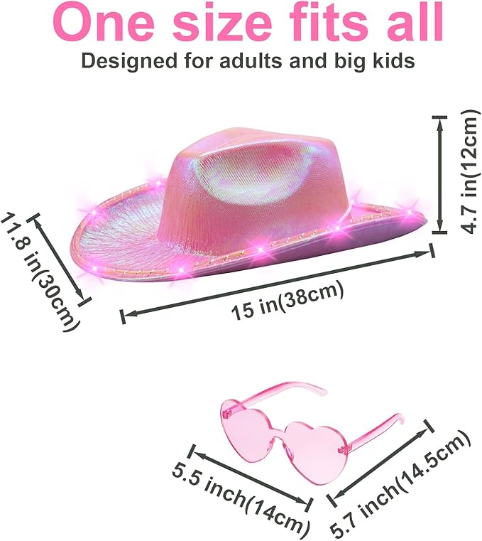 Tanganan Light Up Cowboy Hat for Women Men,Halloween Costume LED Cowgirl Hats Western Cow Girl Hat Sparkly Space Cowboy Hats for Partys Halloween Costume Dress Up