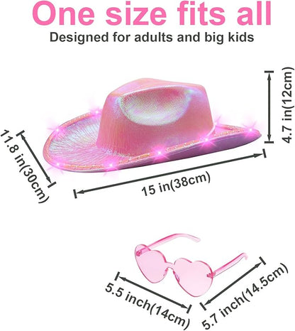 Tanganan Light Up Cowboy Hat for Women Men,Halloween Costume LED Cowgirl Hats Western Cow Girl Hat Sparkly Space Cowboy Hats for Partys Halloween Costume Dress Up