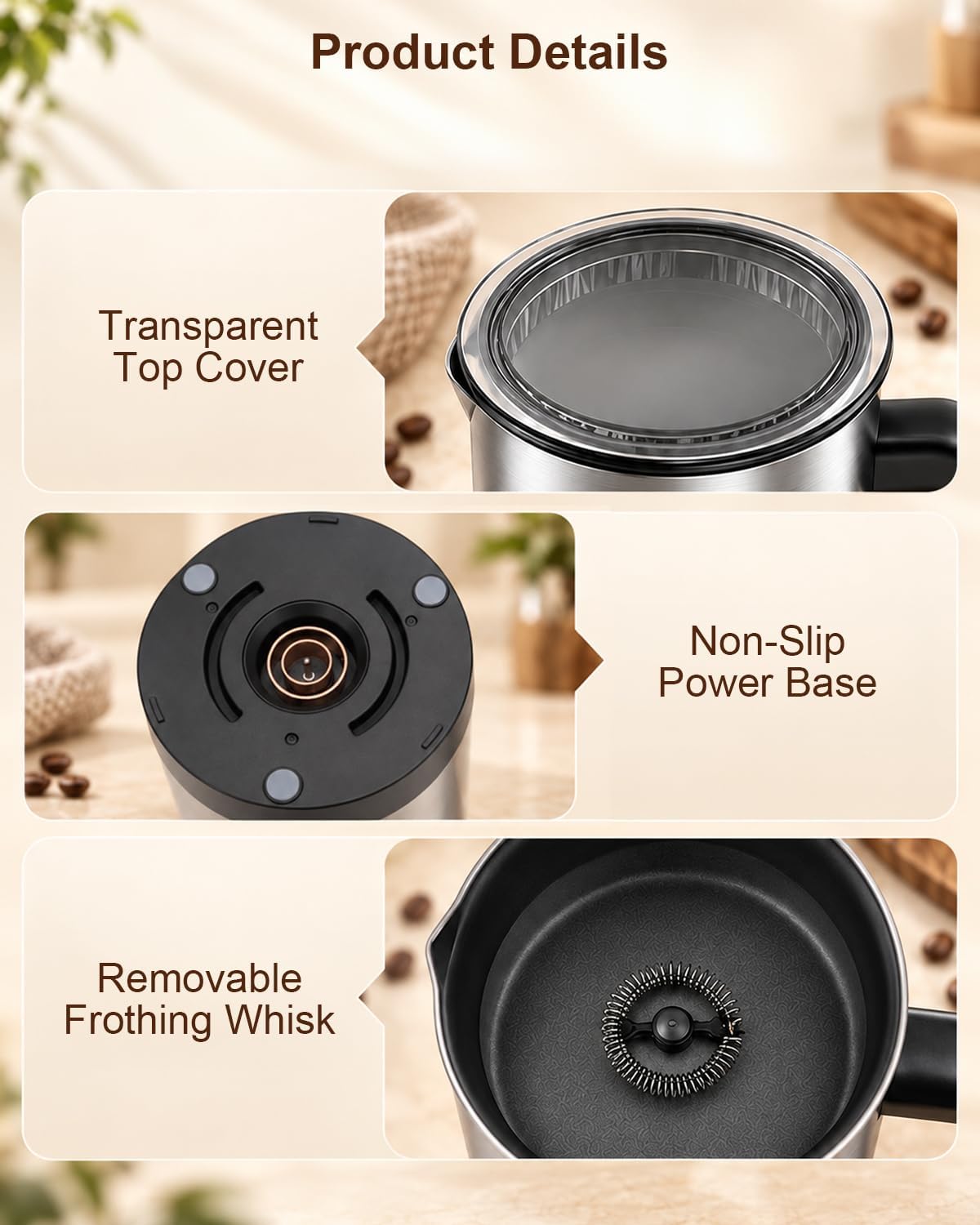 Waterproof Milk Frother&Steamer,90% Frothing Ratio, Auto Shutoff