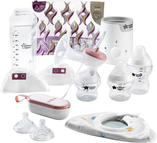 ommee Tippee Complete Breastfeeding Kit, Single Electric Breast Pump, Food and Bottle Warmer, Baby Bottles, Breast Pads and Milk Storage Bags