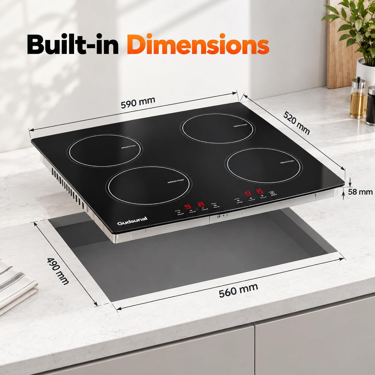 Plug in Induction Hob,4 Zone Electric Hob,Scratch-Resistant Glass