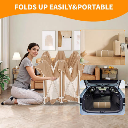 cosyumhy 127 x 127 cm Foldable Baby Playpen, Portable Playpen with Door, Indoor/Outdoor Activity Center for Infants,Khaki
